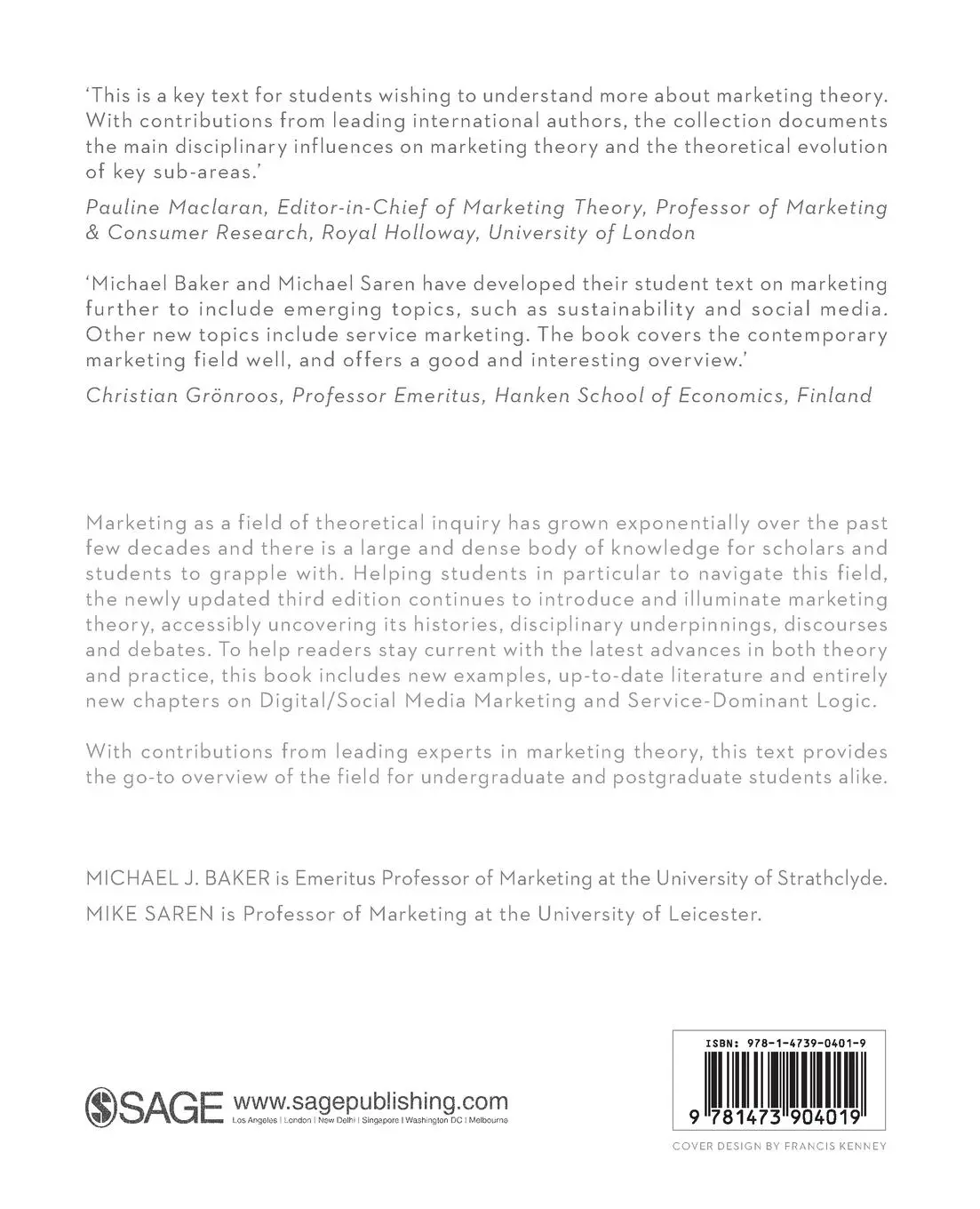Rückseite: 9781473904019 | Marketing Theory | A Student Text | Michael J Baker (u. a.) | Buch