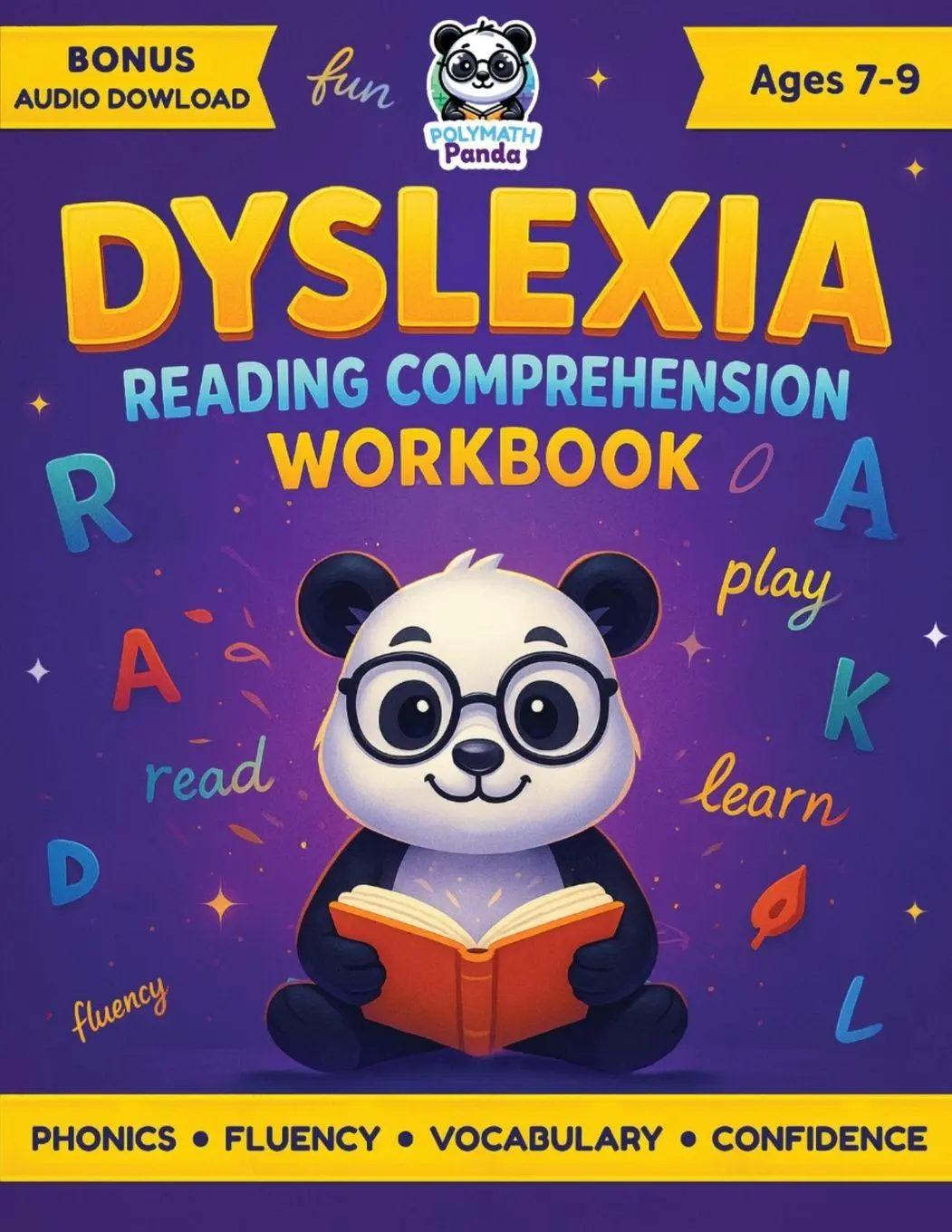 Cover: 9781965964019 | Dyslexia Reading Comprehension Workbook Ages 7-9 | Polymath Panda