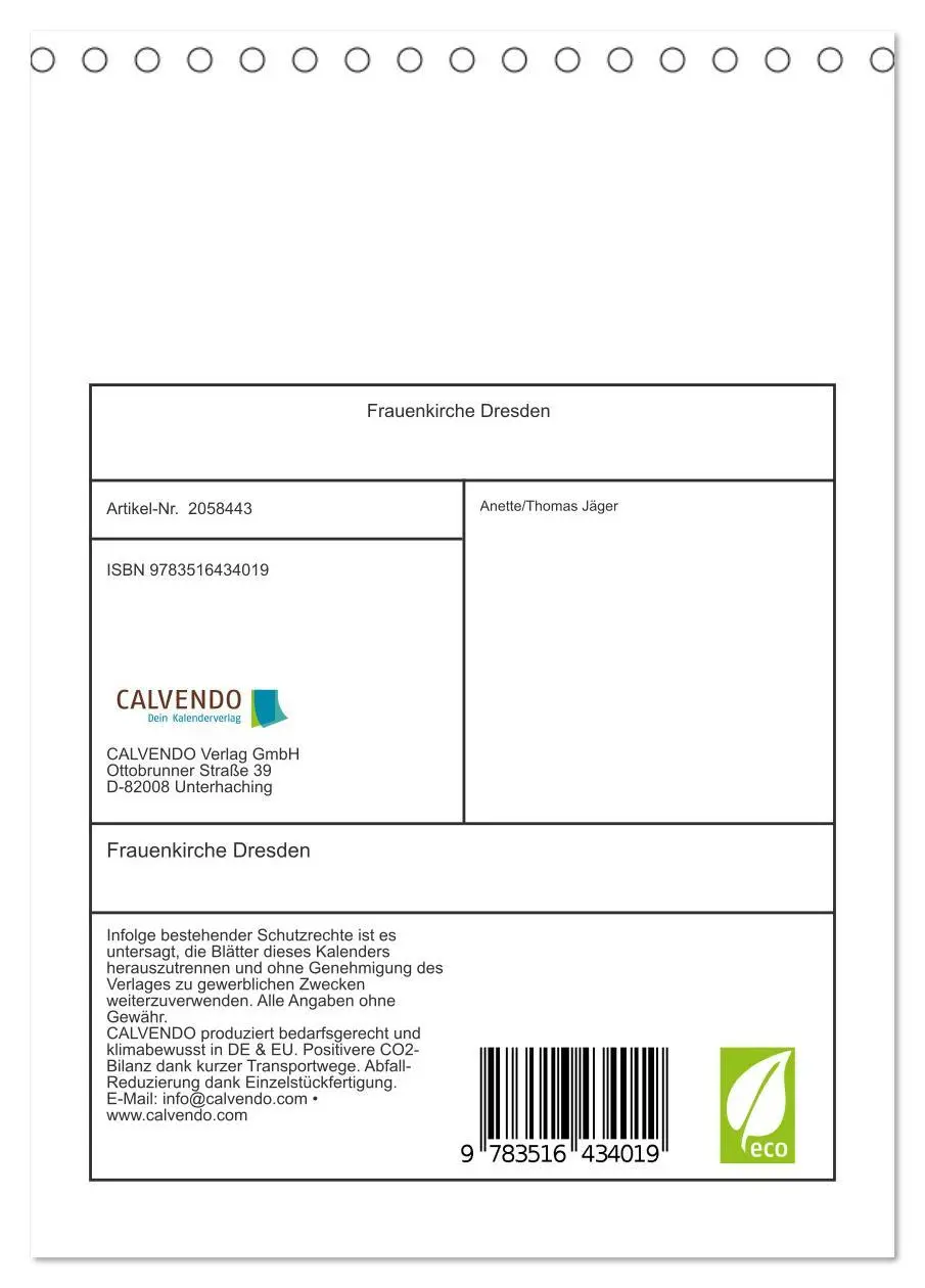 Bild: 9783516434019 | Frauenkirche Dresden (Tischkalender 2026 DIN A5 hoch), CALVENDO...