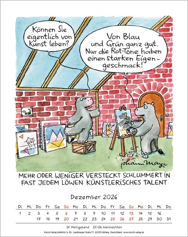 Bild: 9783731884019 | Löwe 2026 | Verlag Korsch | Kalender | Spiralbindung | 13 S. | Deutsch