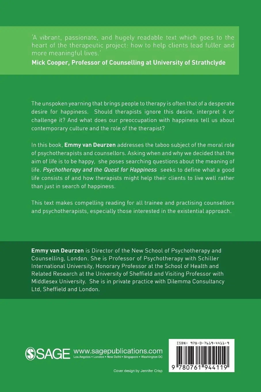 Rückseite: 9780761944119 | Psychotherapy and the Quest for Happiness | Emmy Van Deurzen | Buch