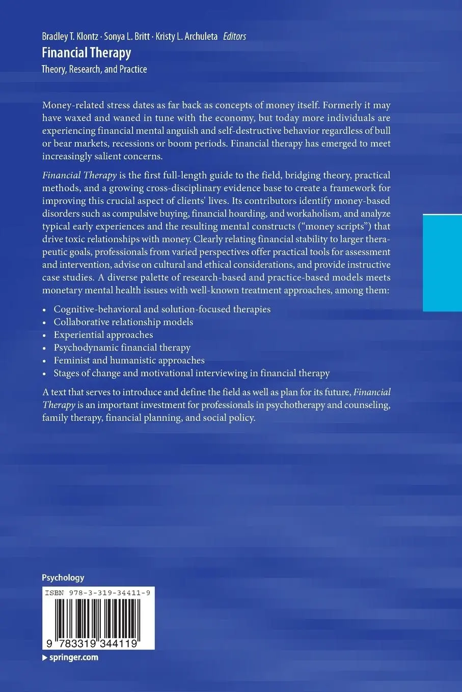 Rückseite: 9783319344119 | Financial Therapy | Theory, Research, and Practice | Klontz (u. a.)