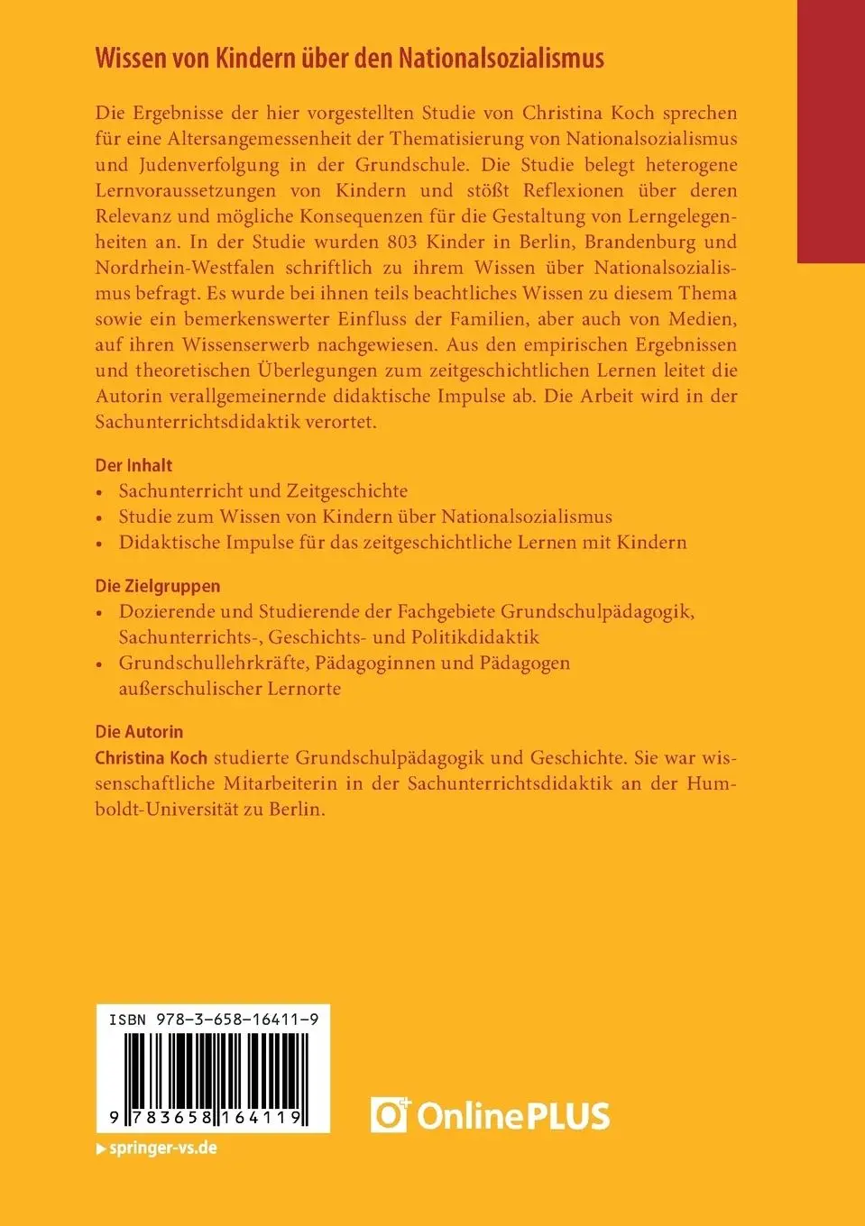 Rückseite: 9783658164119 | Wissen von Kindern über den Nationalsozialismus | Christina Koch