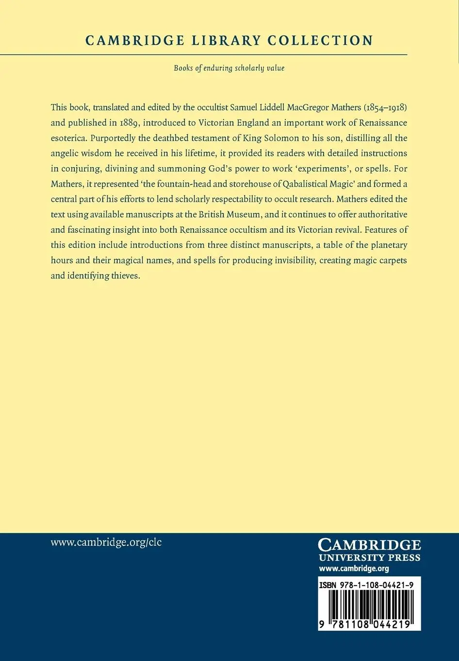 Rückseite: 9781108044219 | The Key of Solomon the King (Clavicula Salomonis) | Mathers | Buch