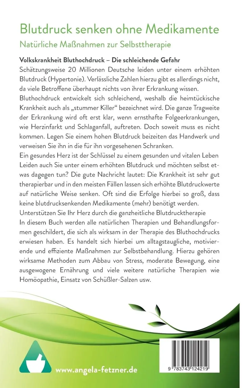 Rückseite: 9783743124219 | Blutdruck senken ohne Medikamente | Angela Fetzner | Taschenbuch