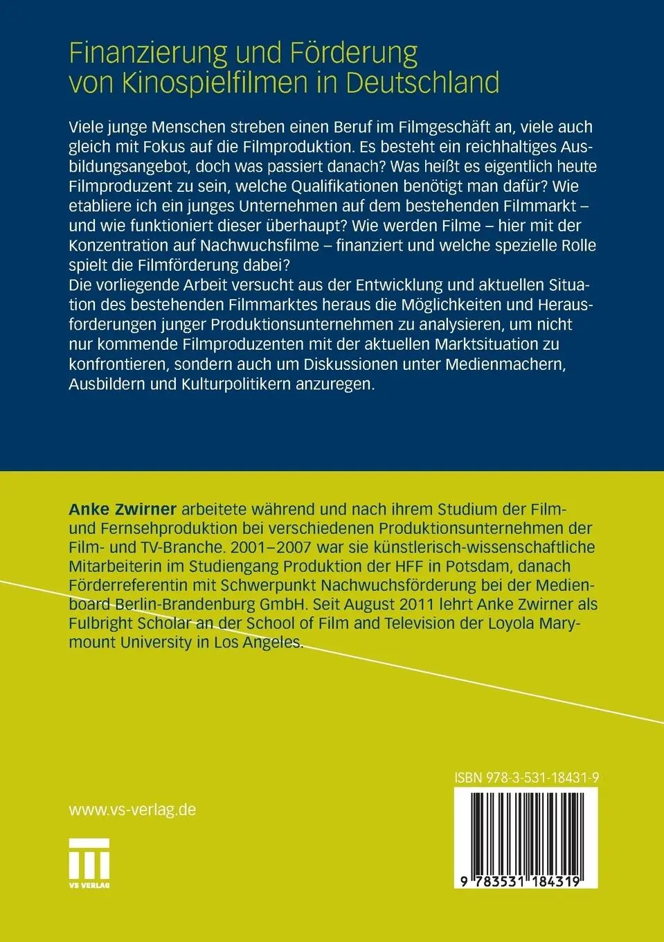 Rückseite: 9783531184319 | Finanzierung und Förderung von Kinospielfilmen in Deutschland | Buch