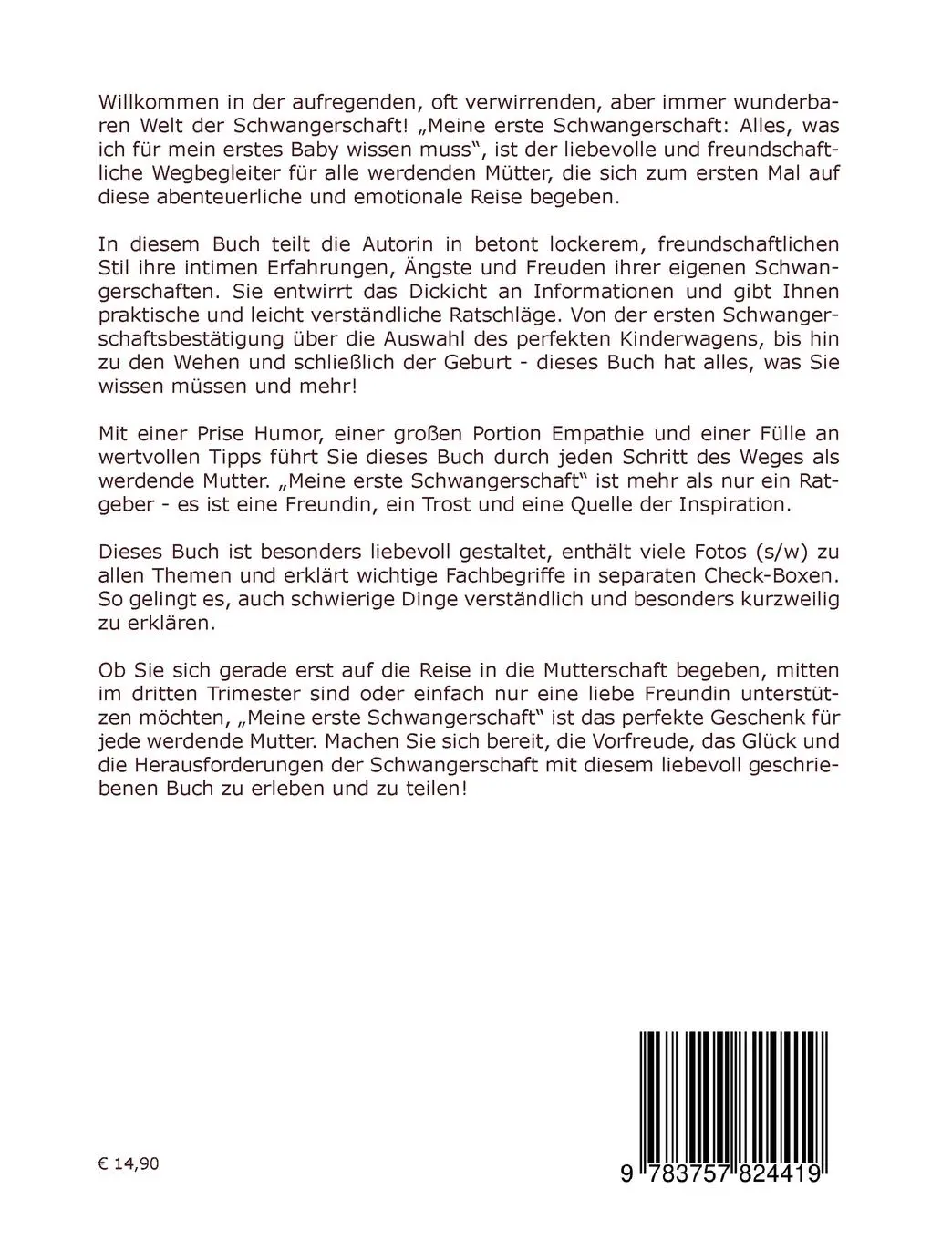 Rückseite: 9783757824419 | Meine erste Schwangerschaft | Susanne Adelsberg | Taschenbuch | 112 S.