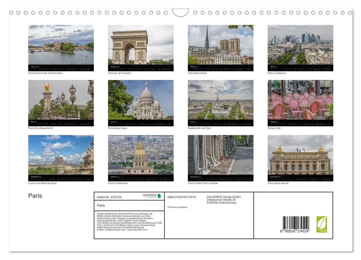 Bild: 9783516174519 | Paris (Wandkalender 2026 DIN A3 quer), CALVENDO Monatskalender | 2026