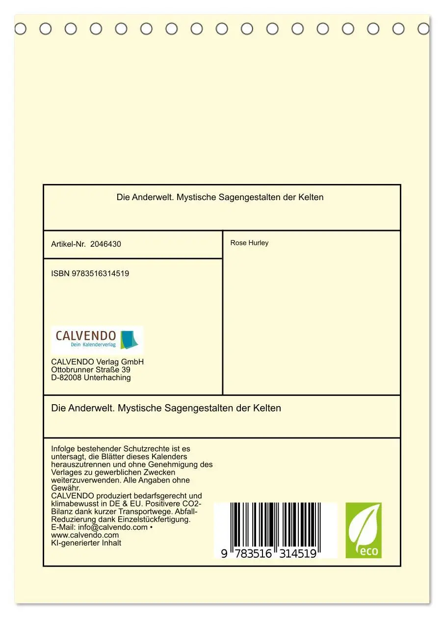 Bild: 9783516314519 | Die Anderwelt. Mystische Sagengestalten der Kelten (Tischkalender...