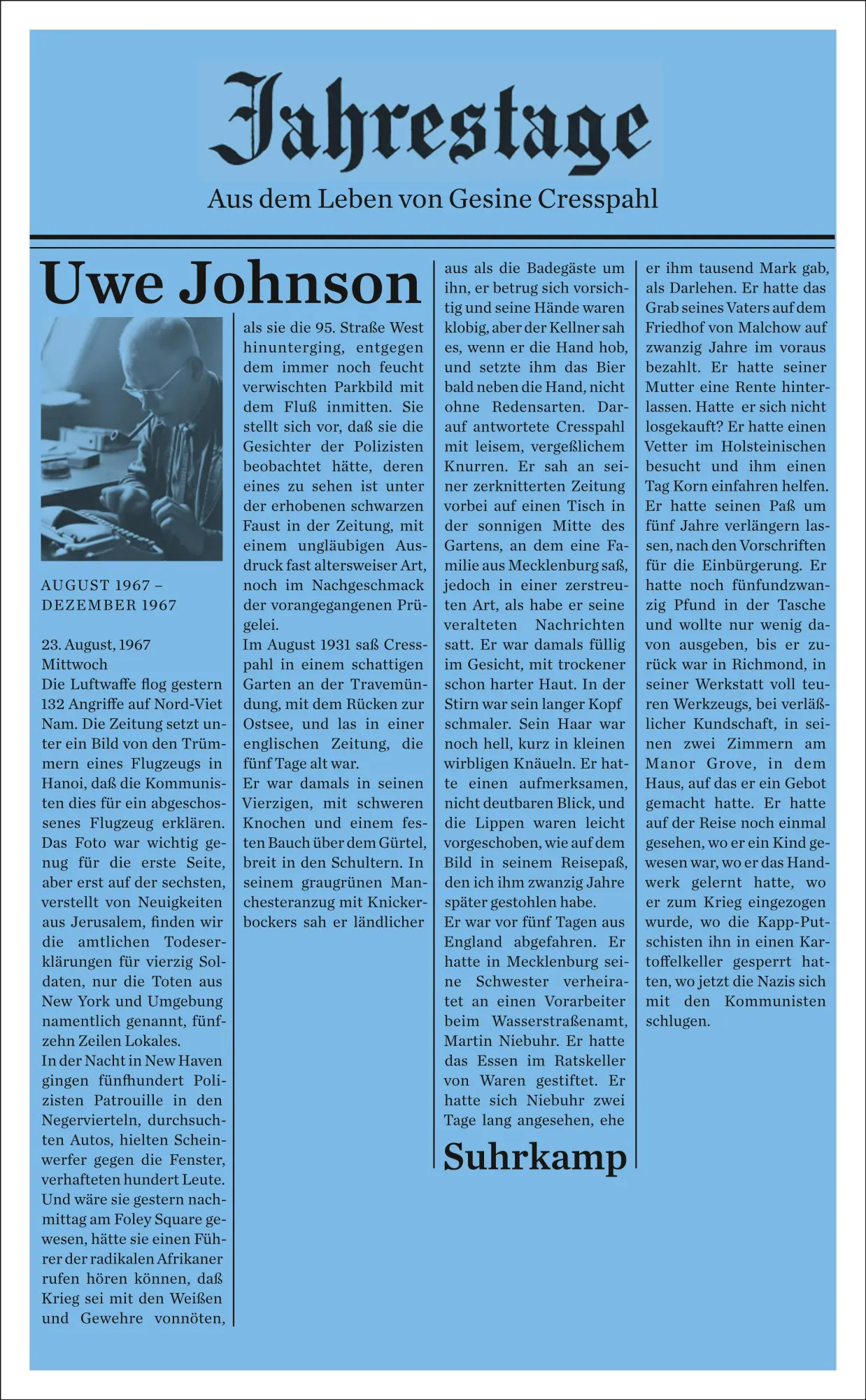 Cover: 9783518464519 | Jahrestage 1 | Aus dem Leben von Gesine Cresspahl | Uwe Johnson | Buch