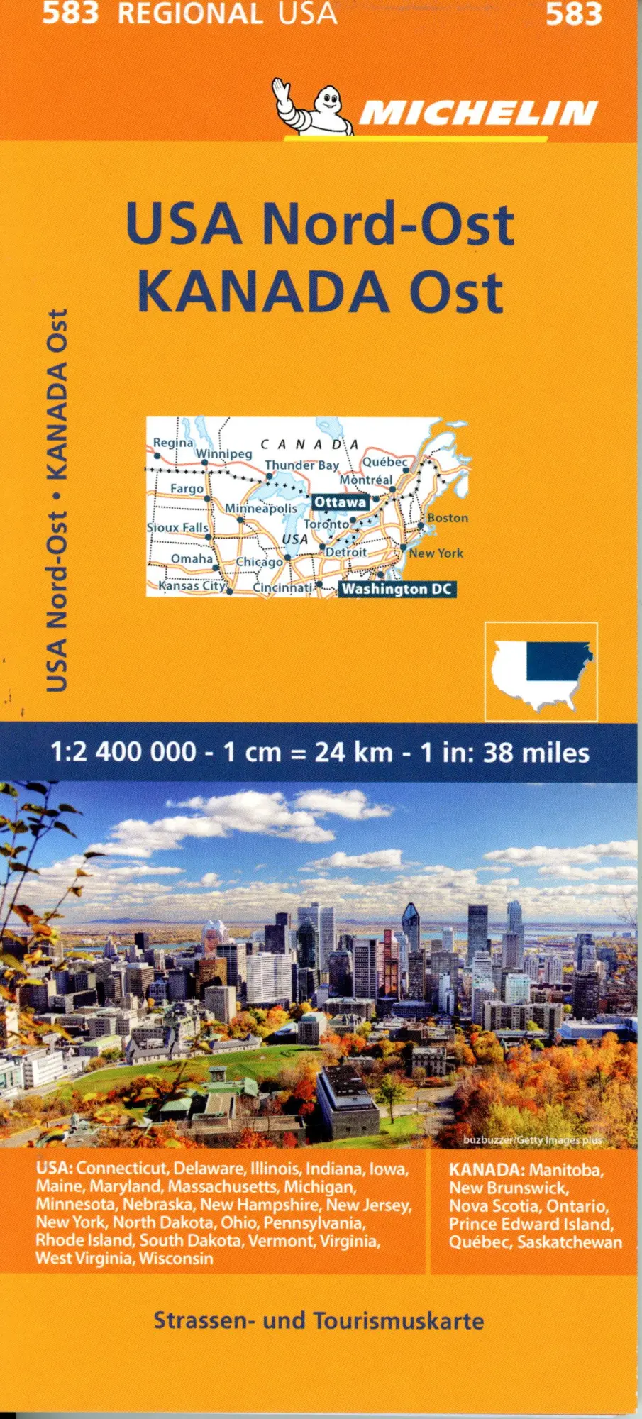 Cover: 9782067184619 | Michelin USA Nord-Ost, Kanada Ost | Michelin | (Land-)Karte | Deutsch