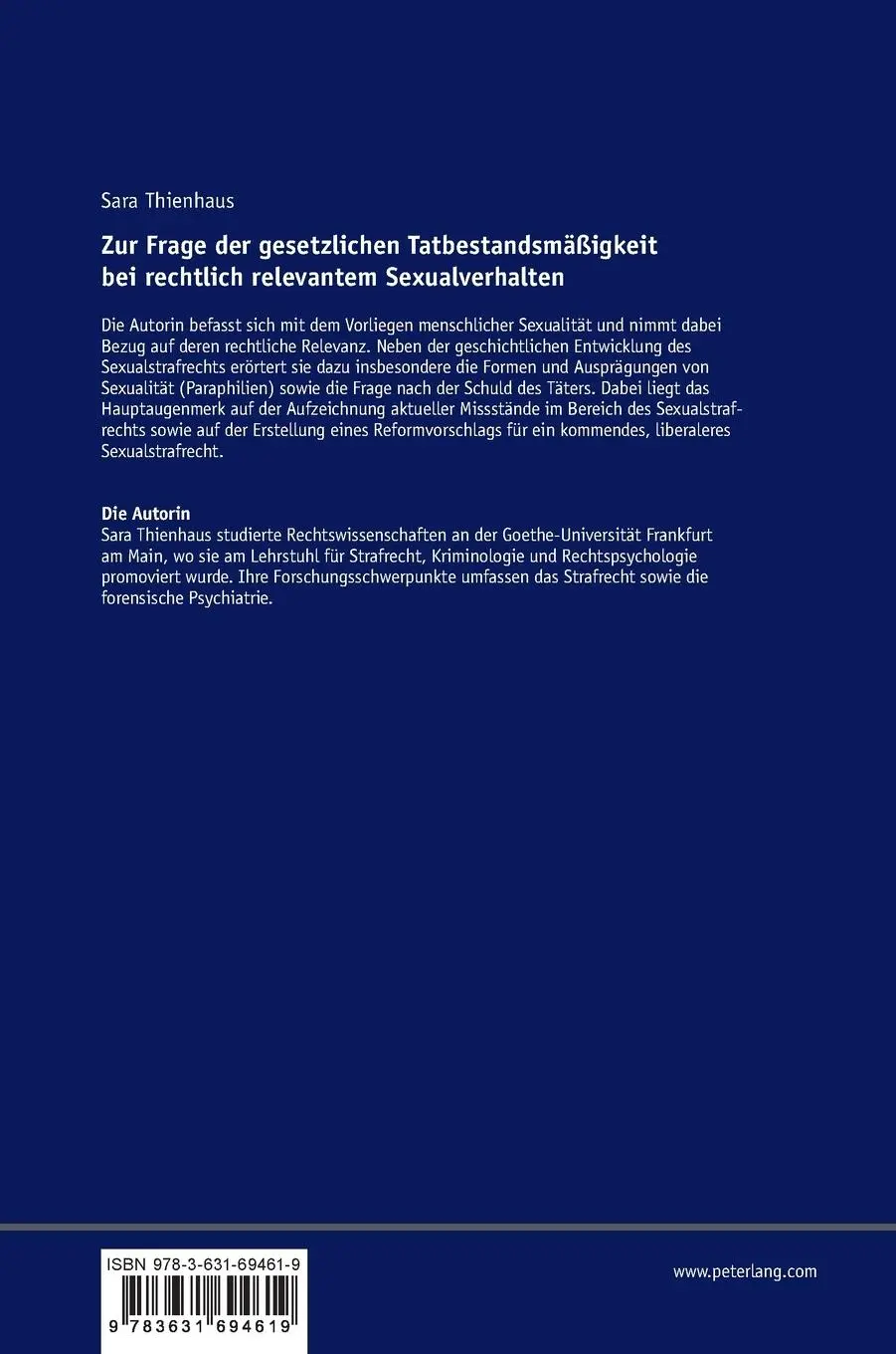 Rückseite: 9783631694619 | Zur Frage der gesetzlichen Tatbestandsmäßigkeit bei rechtlich...