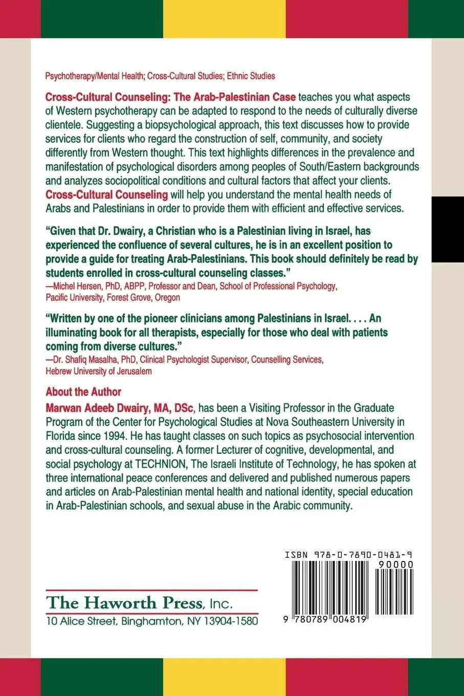 Rückseite: 9780789004819 | Cross-Cultural Counseling | The Arab-Palestinian Case | Frank De Piano