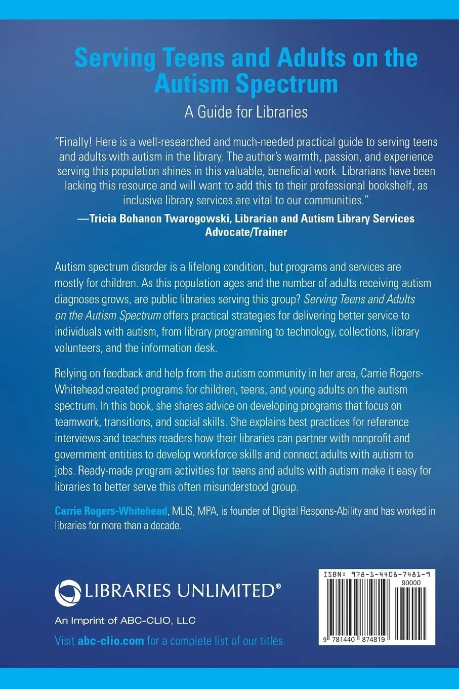 Rückseite: 9781440874819 | Serving Teens and Adults on the Autism Spectrum | Carrie Whitehead