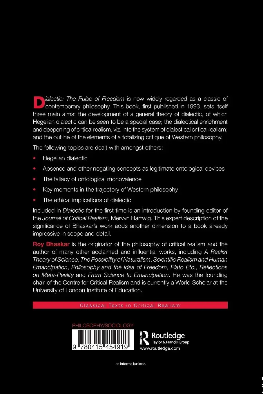 Rückseite: 9780415454919 | Dialectic | The Pulse of Freedom | Roy Bhaskar | Taschenbuch | 2008
