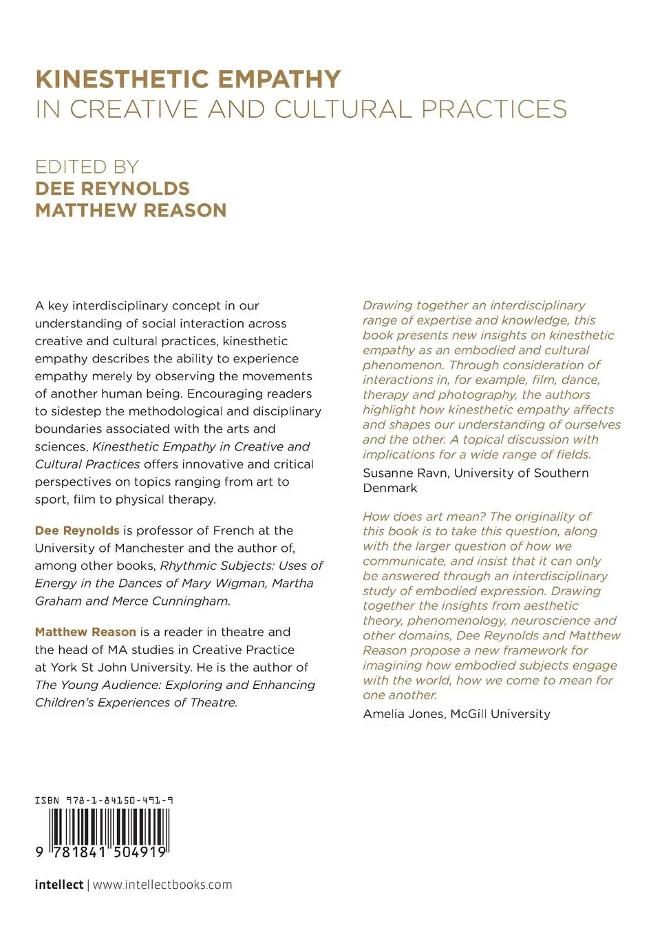Rückseite: 9781841504919 | Kinesthetic Empathy in Creative and Cultural Practices | Dee Reynolds