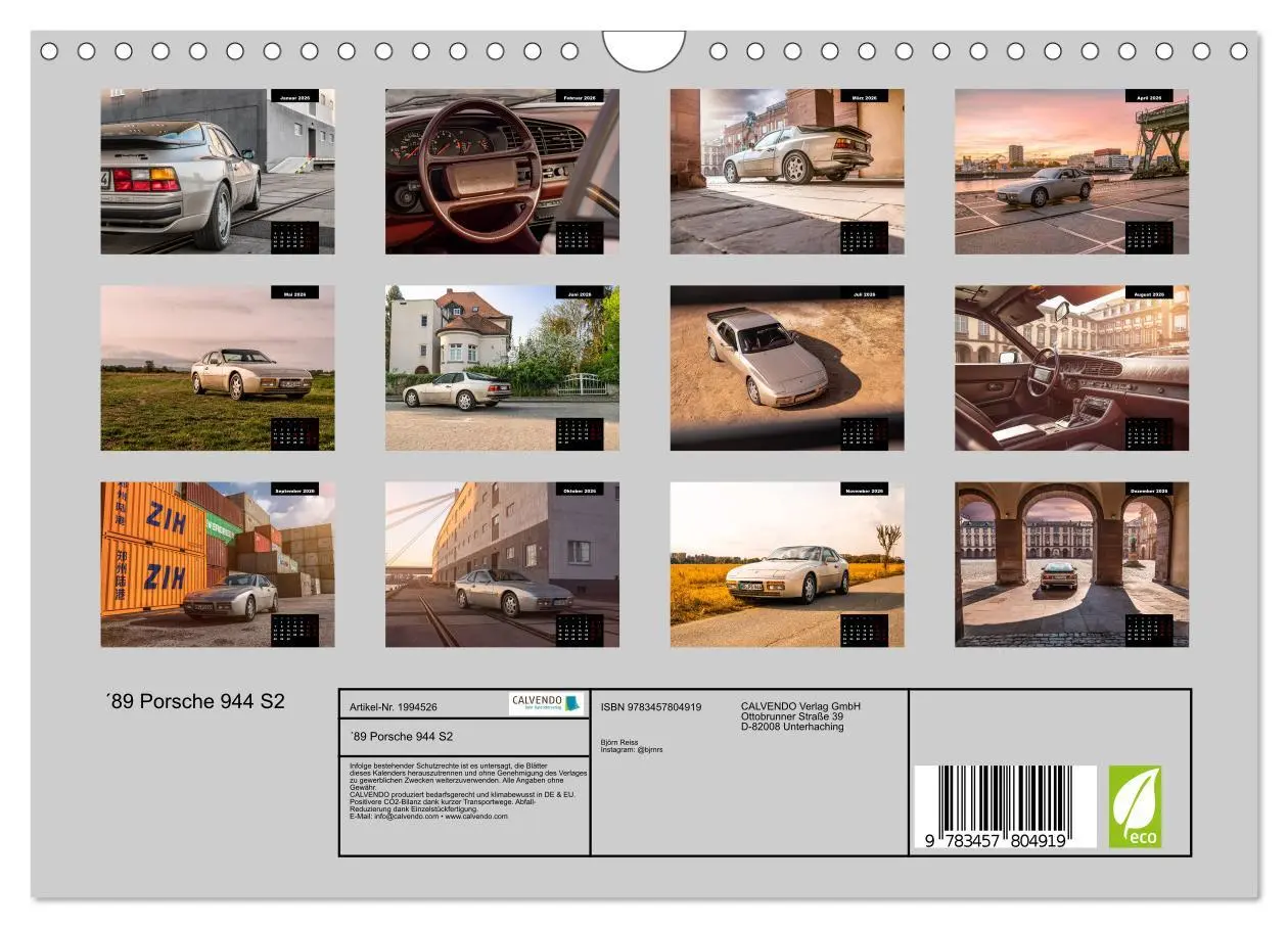 Bild: 9783457804919 | ´89 Porsche 944 S2 (Wandkalender 2026 DIN A4 quer), CALVENDO...