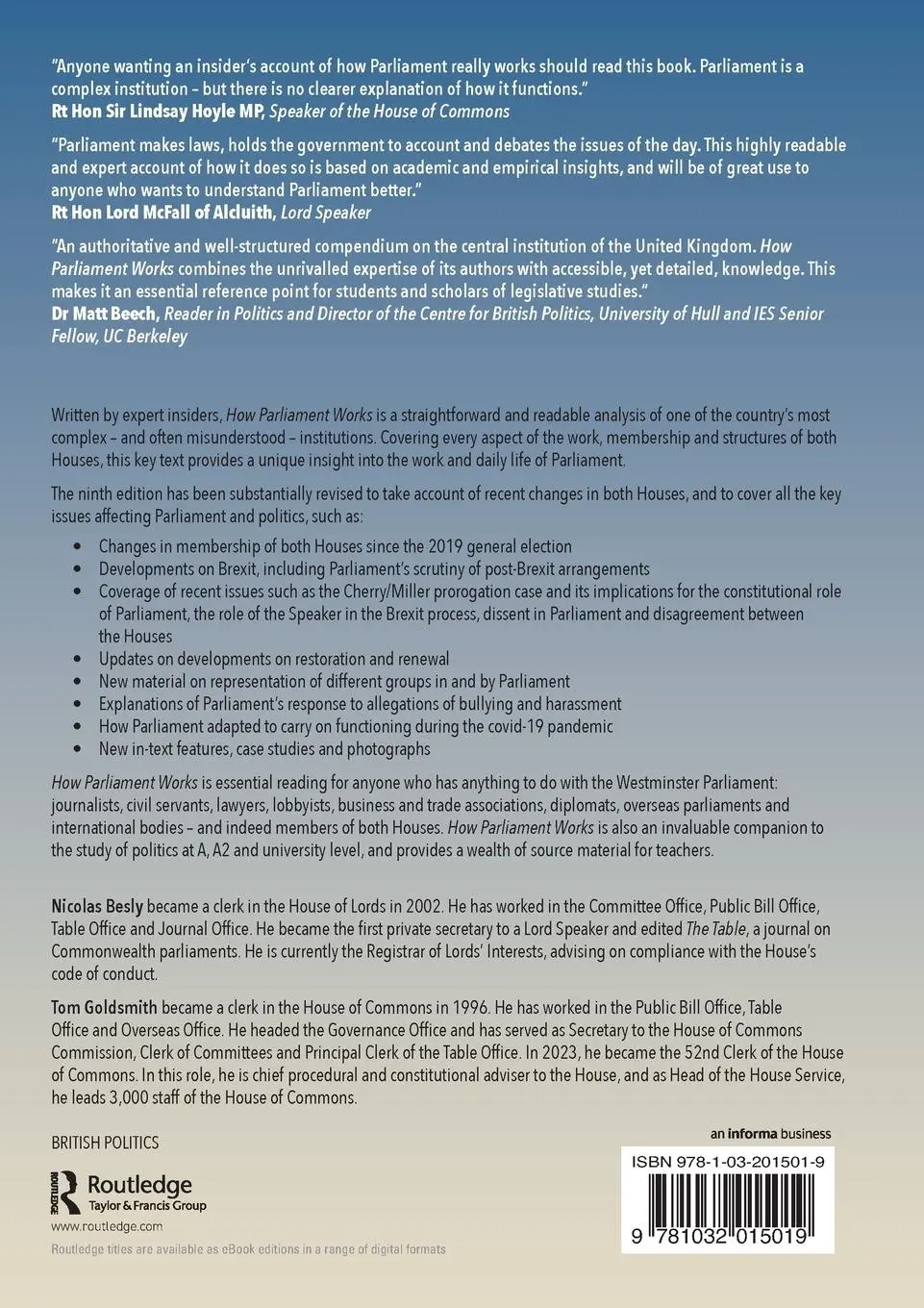 Rückseite: 9781032015019 | How Parliament Works | Nicolas Besly (u. a.) | Taschenbuch | Englisch
