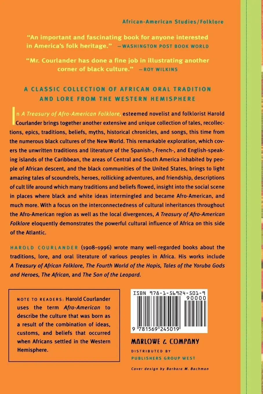 Rückseite: 9781569245019 | A Treasury of Afro-American Folklore | Harold Courlander | Taschenbuch