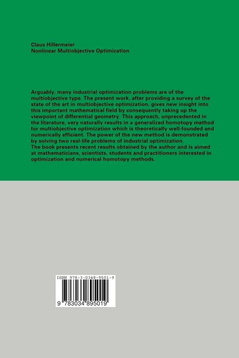 Rückseite: 9783034895019 | Nonlinear Multiobjective Optimization | Claus Hillermeier | Buch | ix