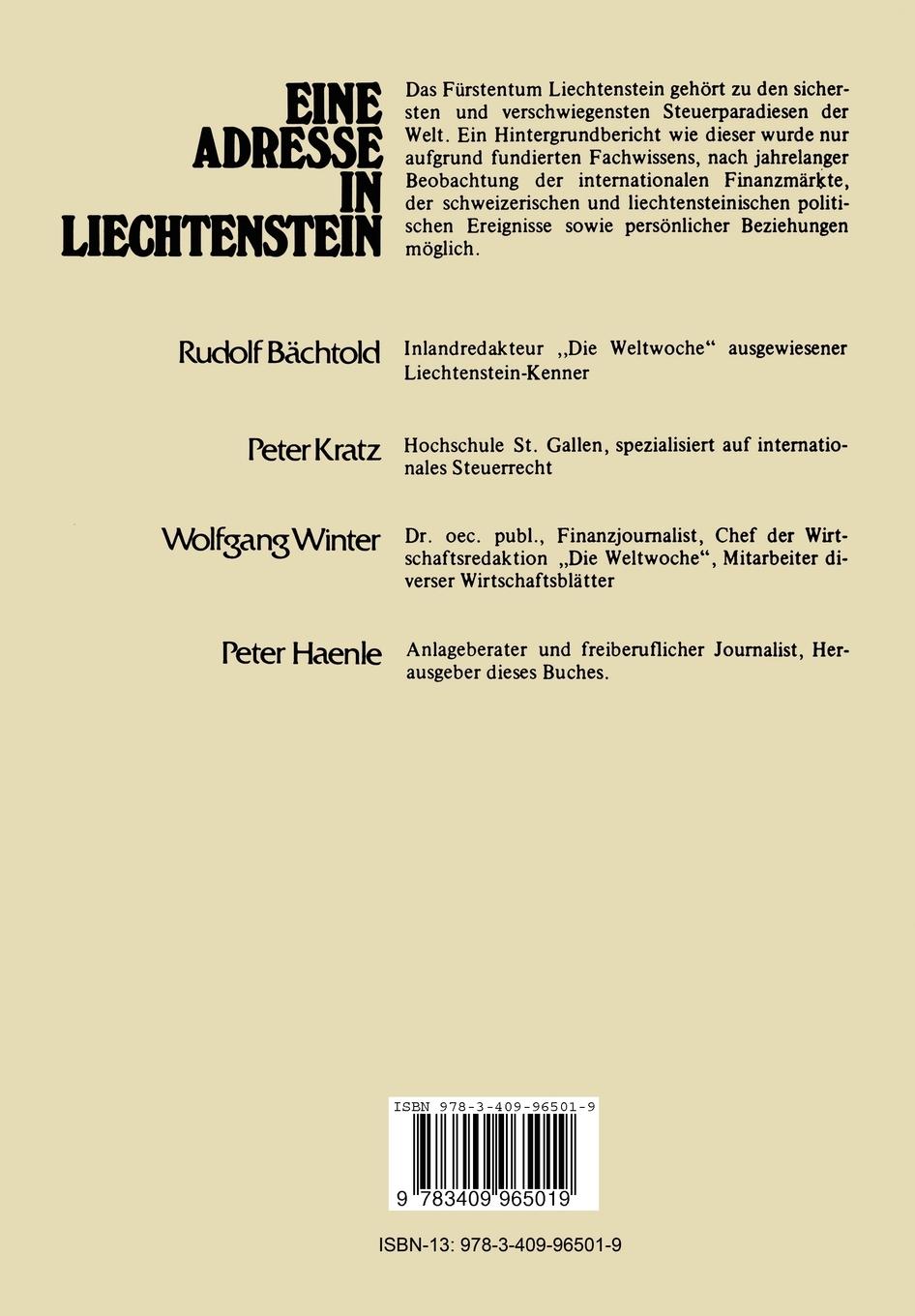 Rückseite: 9783409965019 | Eine Adresse in Liechtenstein | Finanzdrehscheibe und Steuerparadies