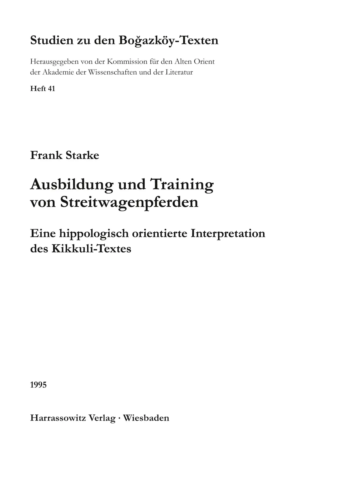 Cover: 9783447035019 | Ausbildung und Training von Streitwagenpferden | Frank Starke | Buch