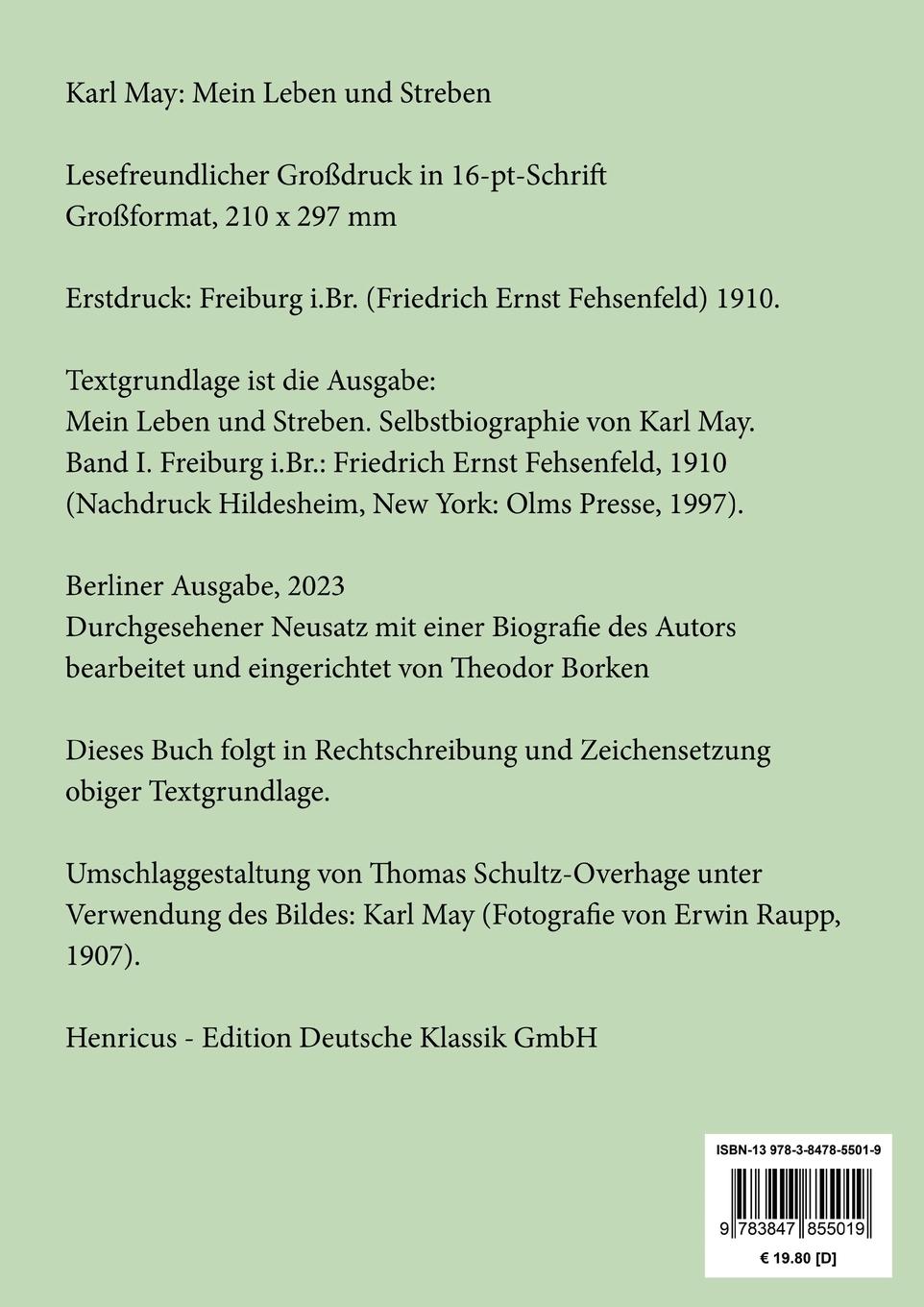 Rückseite: 9783847855019 | Mein Leben und Streben (Großdruck) | Karl May | Taschenbuch | 304 S.