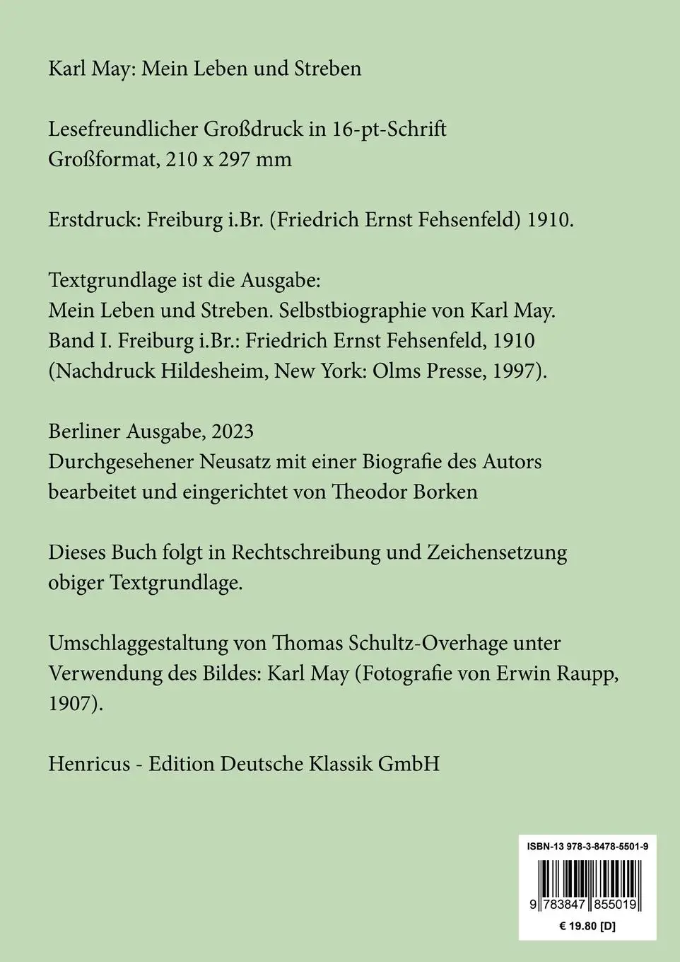 Rückseite: 9783847855019 | Mein Leben und Streben (Großdruck) | Karl May | Taschenbuch | 304 S.