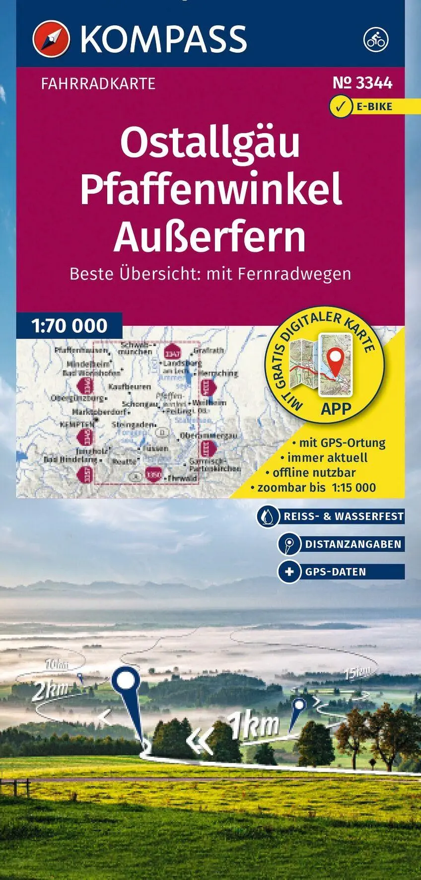 Cover: 9783991545019 | KOMPASS Fahrradkarte 3344 Ostallgäu, Pfaffenwinkel, Außerfern 1:70.000
