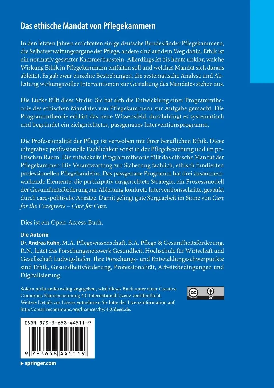 Rückseite: 9783658445119 | Das ethische Mandat von Pflegekammern | Andrea Kuhn | Taschenbuch