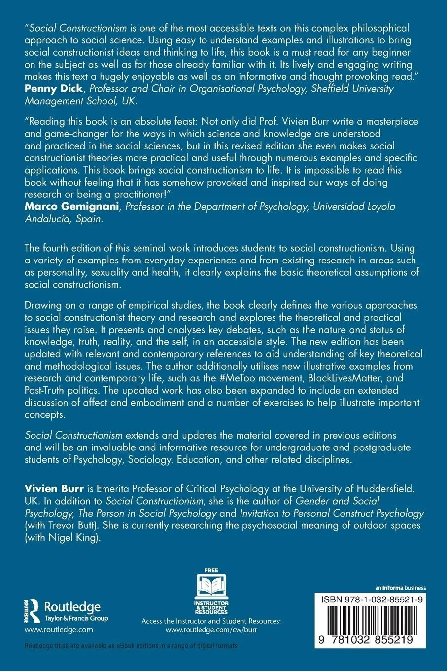 Rückseite: 9781032855219 | Social Constructionism | Vivien Burr | Taschenbuch | Englisch | 2024