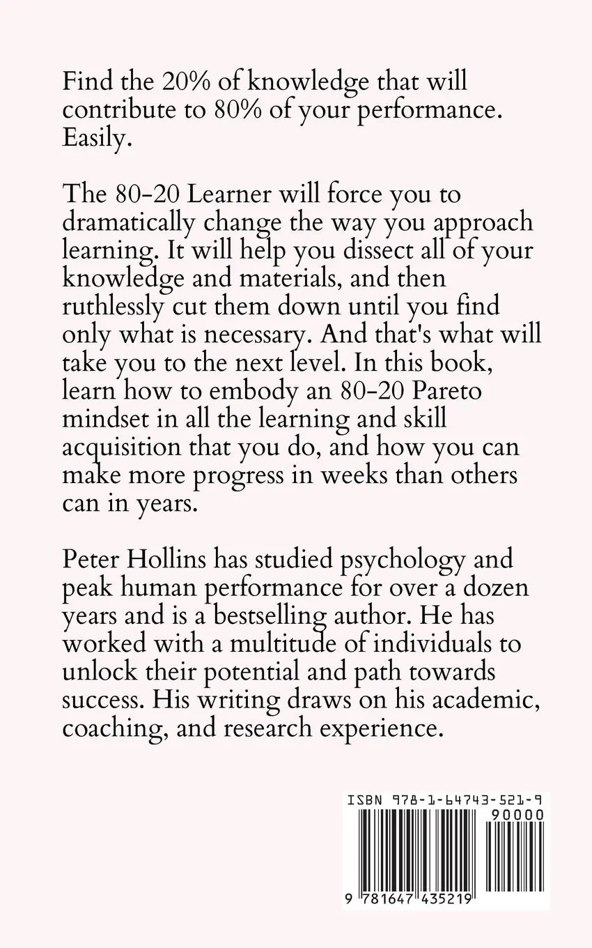 Rückseite: 9781647435219 | The 80-20 Learner | Peter Hollins | Taschenbuch | Englisch | 2023