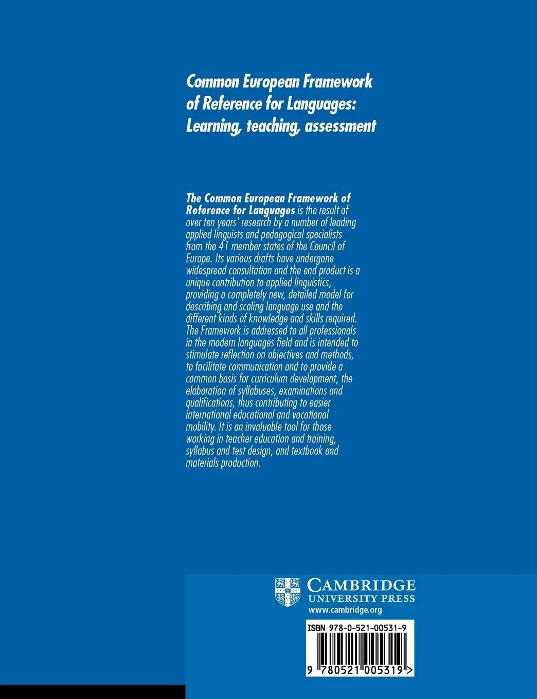 Rückseite: 9780521005319 | Common European Framework of Reference for Languages | Taschenbuch