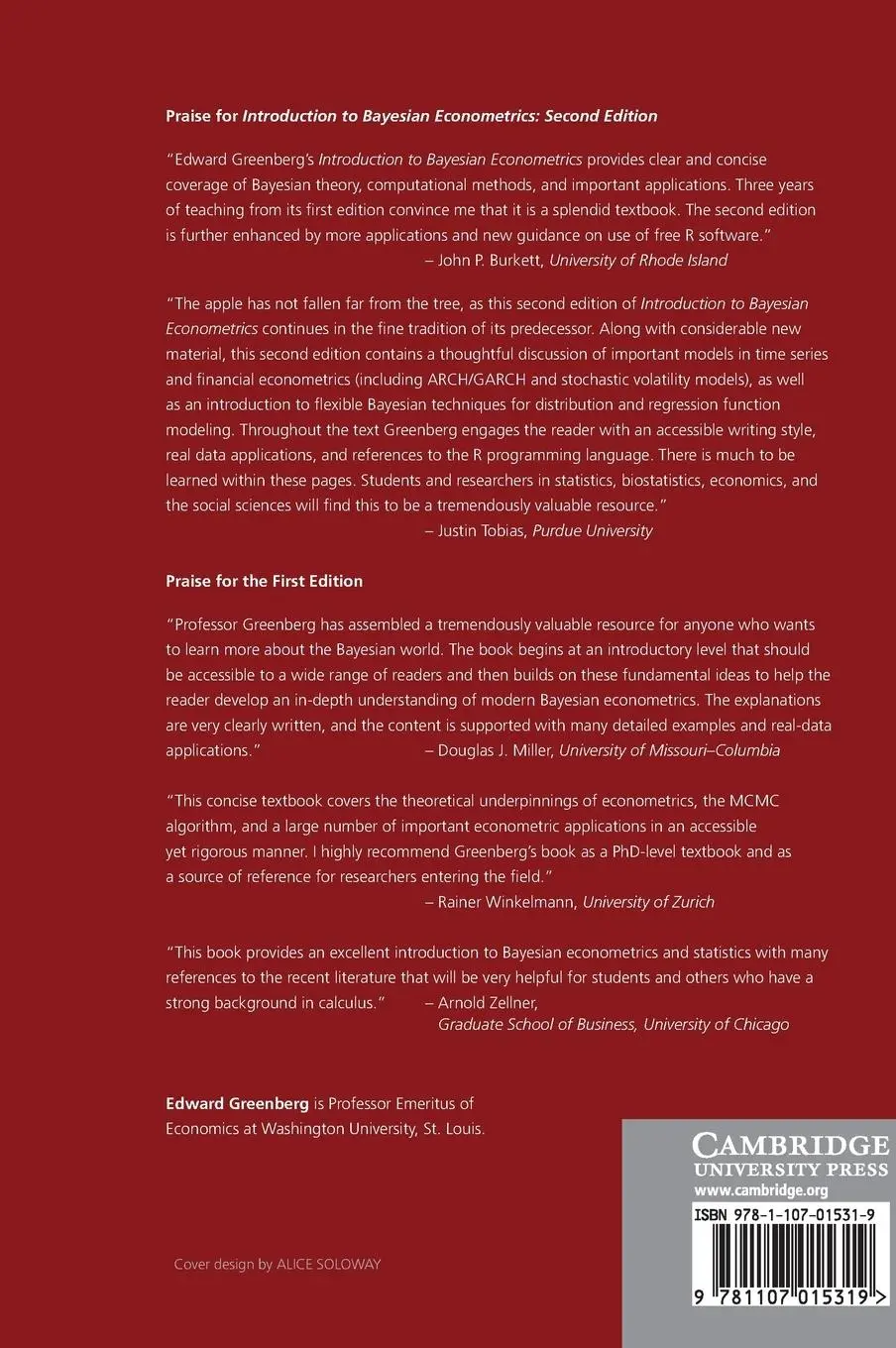 Rückseite: 9781107015319 | Introduction to Bayesian Econometrics | Edward Greenberg | Buch | 2014