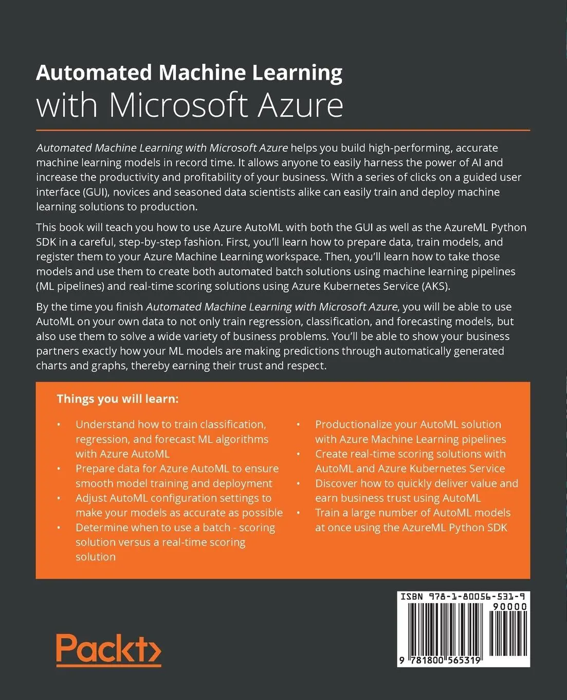 Rückseite: 9781800565319 | Automated Machine Learning with Microsoft Azure | Sawyers | Buch