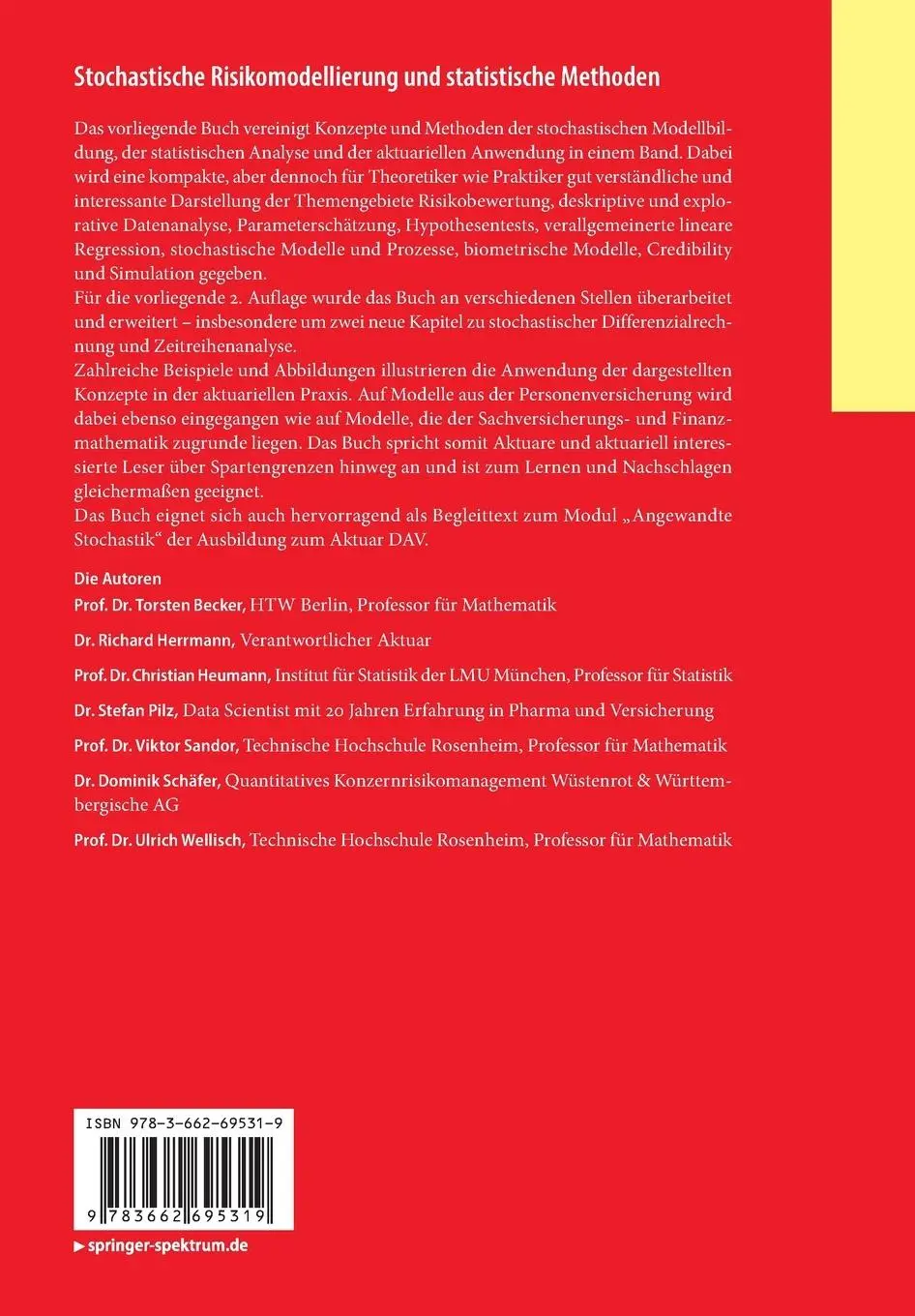 Rückseite: 9783662695319 | Stochastische Risikomodellierung und statistische Methoden | Buch
