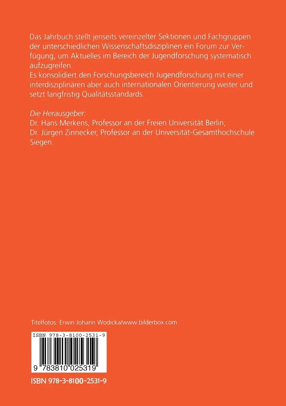 Rückseite: 9783810025319 | Jahrbuch Jugendforschung | 1. Ausgabe 2001 | Jürgen Zinnecker (u. a.)