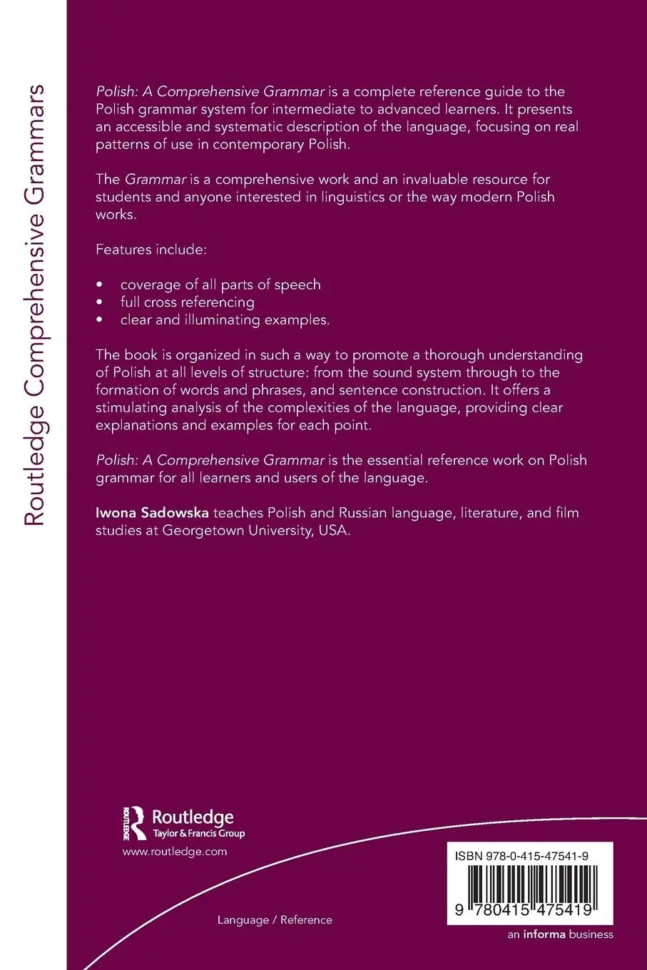 Rückseite: 9780415475419 | Polish: A Comprehensive Grammar | A Comprehensive Grammar | Sadowska