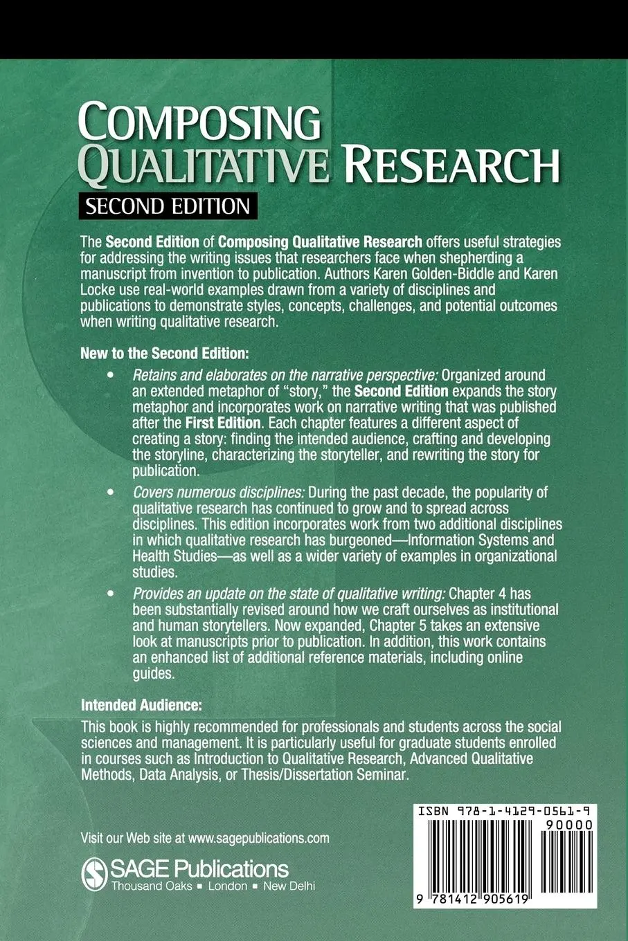 Rückseite: 9781412905619 | Composing Qualitative Research | Karen Golden-Biddle (u. a.) | Buch