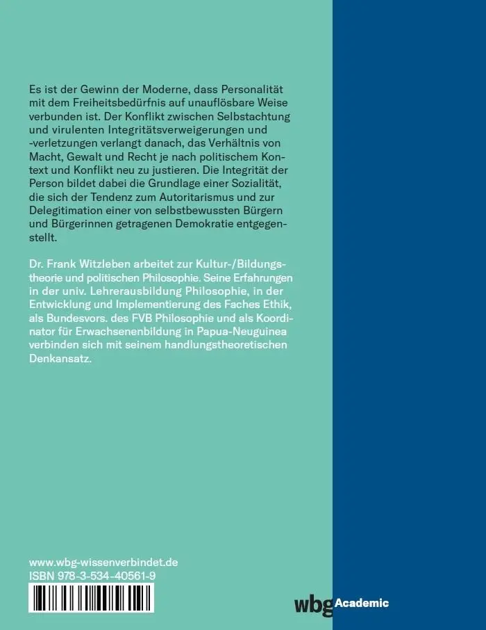 Rückseite: 9783534405619 | Integrität und Freiheit | Transformationen der Sozialität | Witzleben