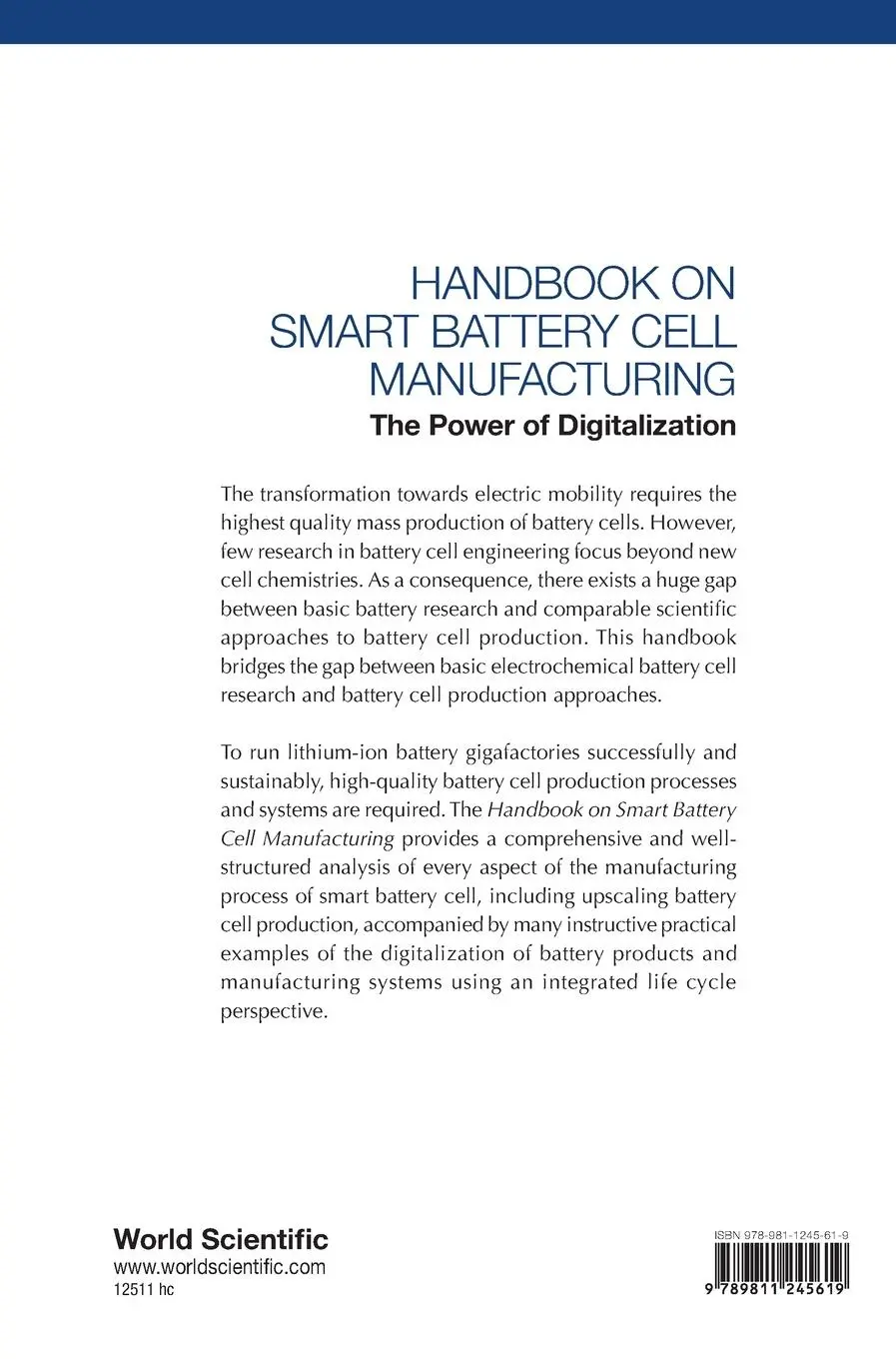 Rückseite: 9789811245619 | HANDBOOK ON SMART BATTERY CELL MANUFACTURING | Birke | Buch | Gebunden