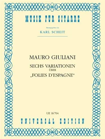 Cover: 9790008005619 | Variationen(6) Uber Folies | op. 45. für Gitarre. | Mauro Giuliani