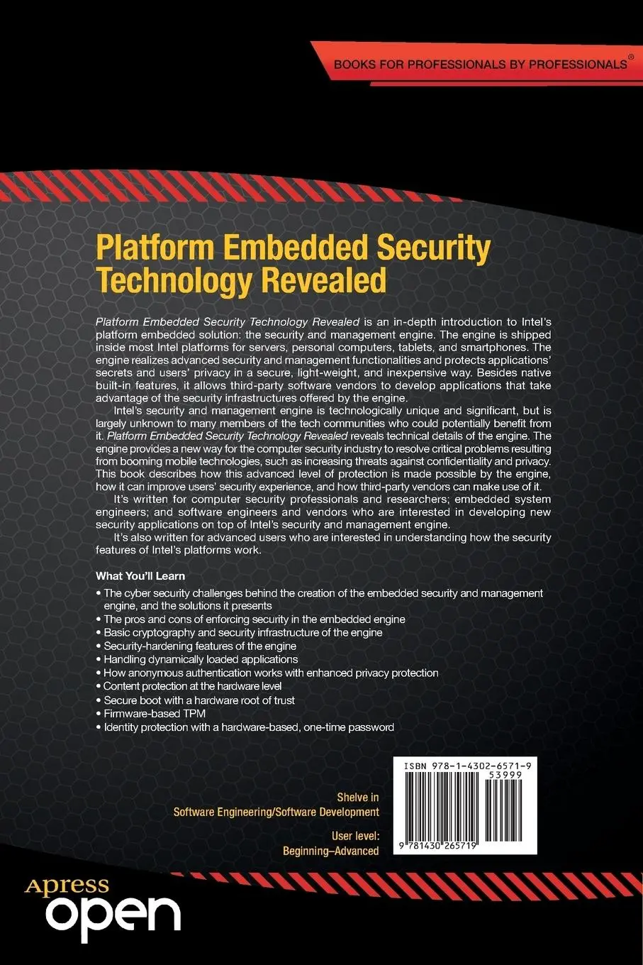 Rückseite: 9781430265719 | Platform Embedded Security Technology Revealed | Xiaoyu Ruan | Buch