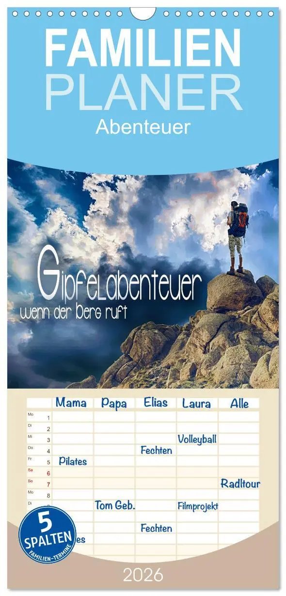 Cover: 9783516505719 | Familienplaner 2026 - Gipfelabenteuer - wenn der Berg ruft mit 5...