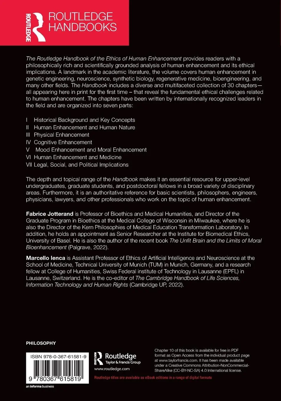 Rückseite: 9780367615819 | The Routledge Handbook of the Ethics of Human Enhancement | Buch