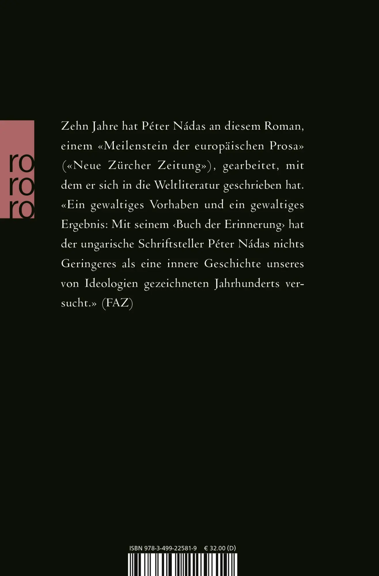Rückseite: 9783499225819 | Buch der Erinnerung | Peter Nadas | Taschenbuch | 1024 S. | Deutsch