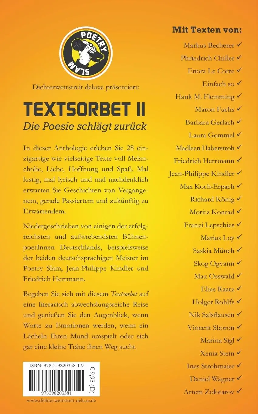 Rückseite: 9783982035819 | Textsorbet - Volume 2 | Die Poesie schlägt zurück | Raatz (u. a.)
