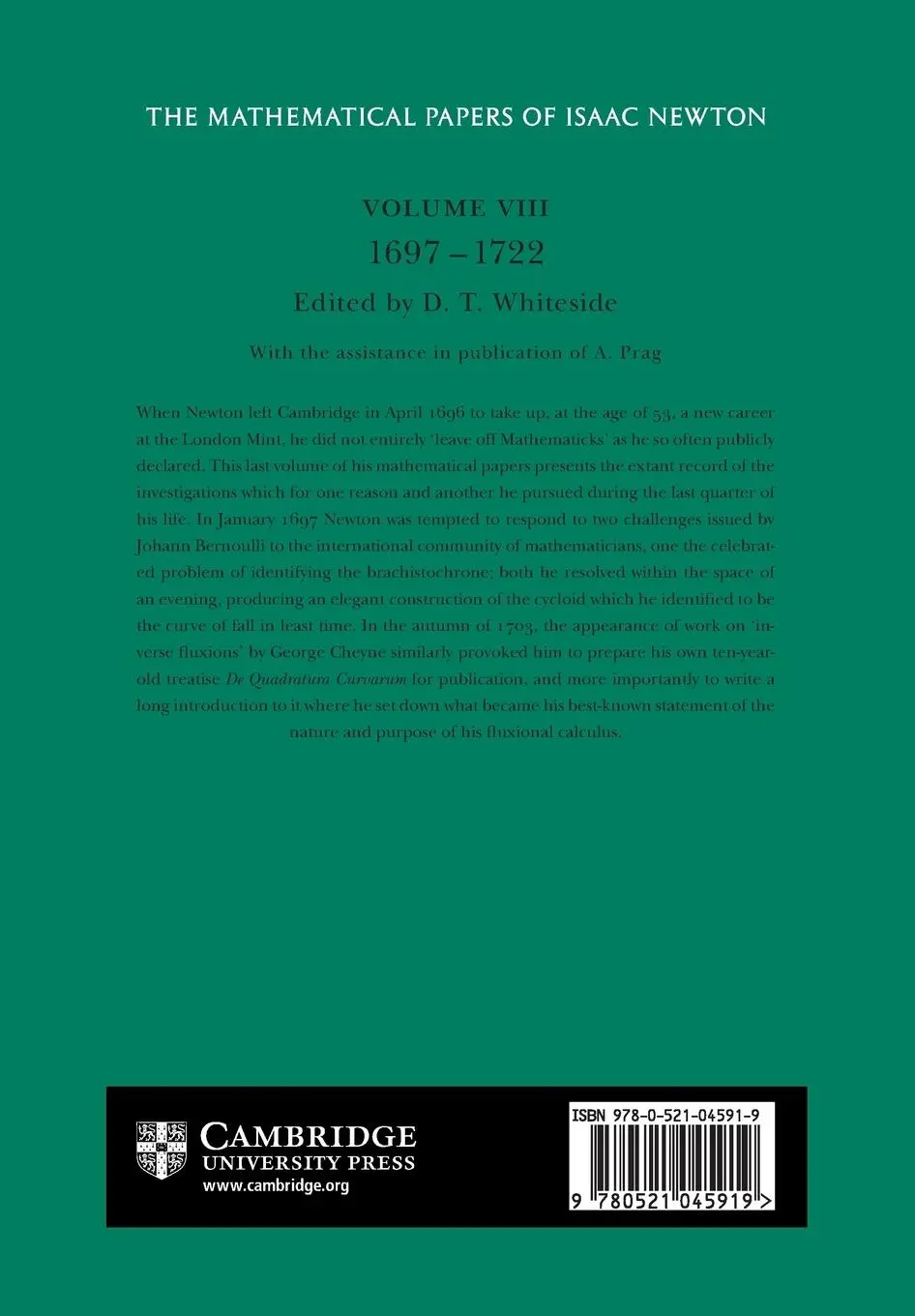Rückseite: 9780521045919 | The Mathematical Papers of Isaac Newton | Volume 8 | Isaac Newton