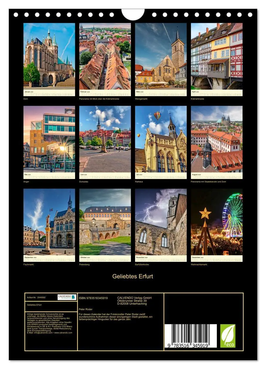 Bild: 9783516345919 | Geliebtes Erfurt (Wandkalender 2026 DIN A4 hoch), CALVENDO...
