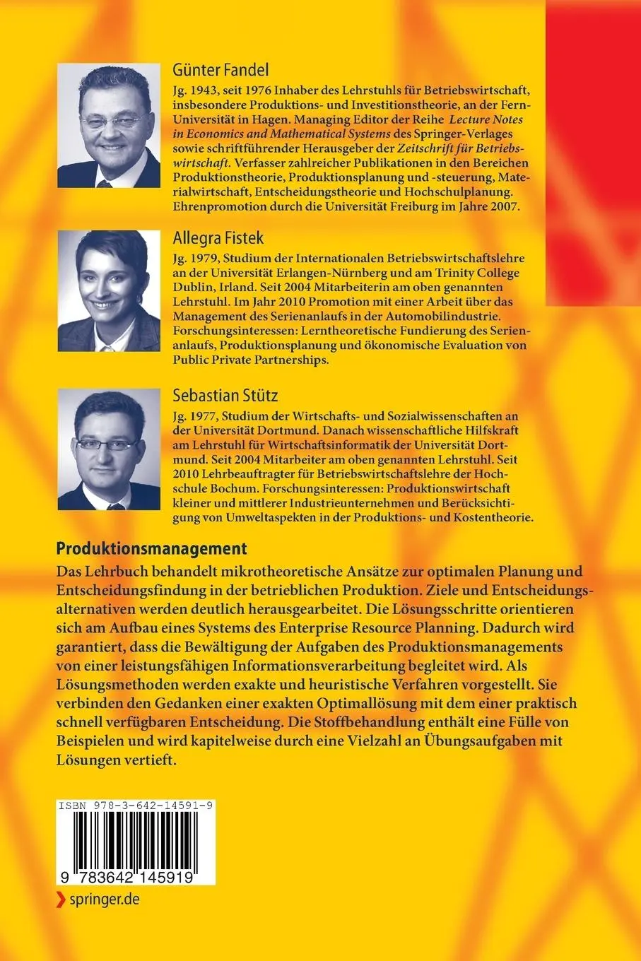 Rückseite: 9783642145919 | Produktionsmanagement | Günter Fandel (u. a.) | Taschenbuch | xx